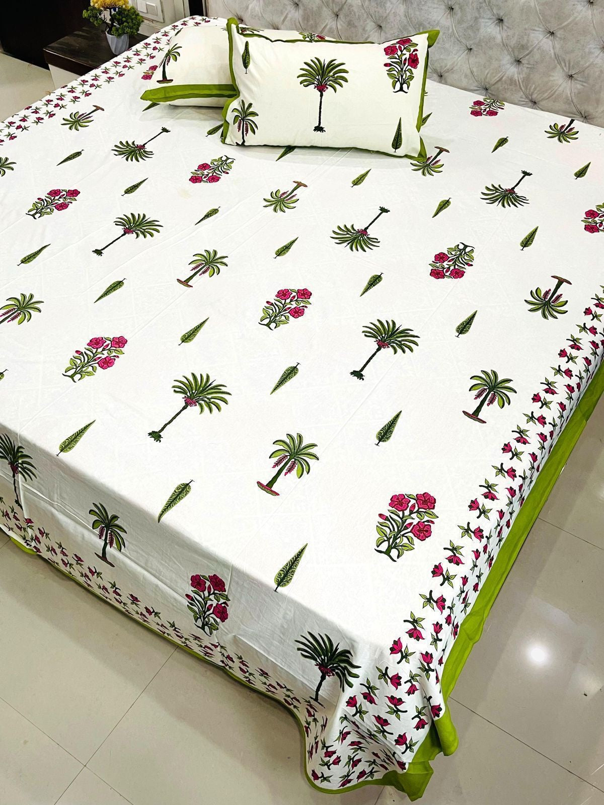 Premium Jaipuri printed King size bedsheets with 2 zipped pillow covers