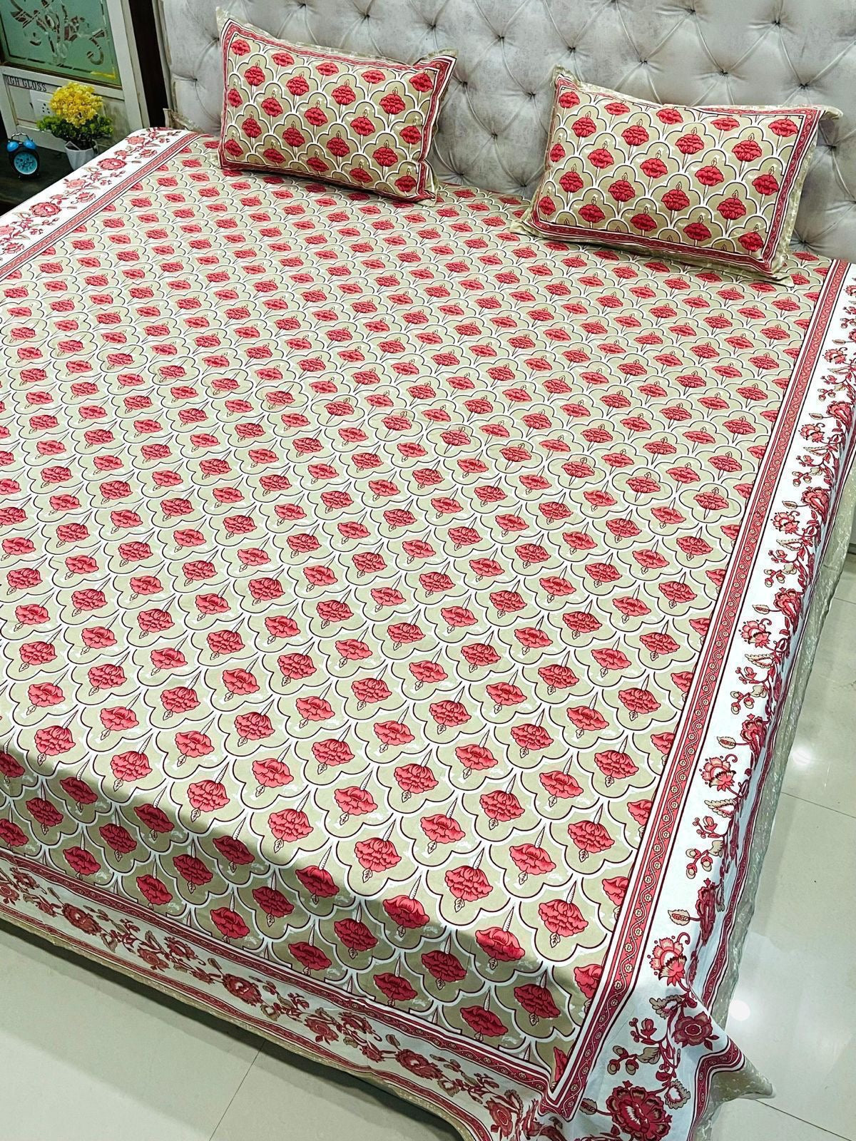 Premium Jaipuri printed King size bedsheets with 2 zipped pillow covers