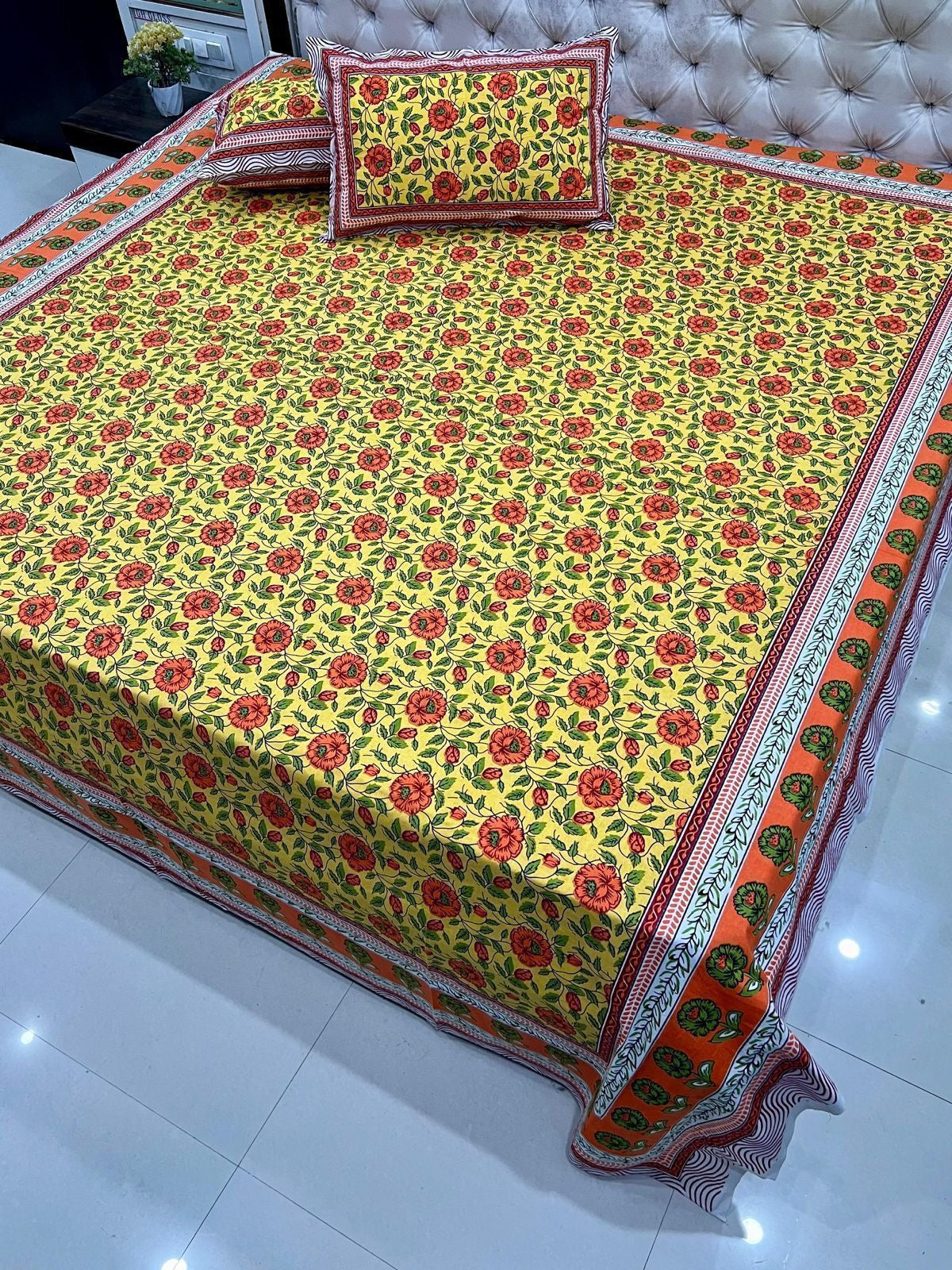 Premium Jaipuri printed King size bedsheets with 2 zipped pillow covers